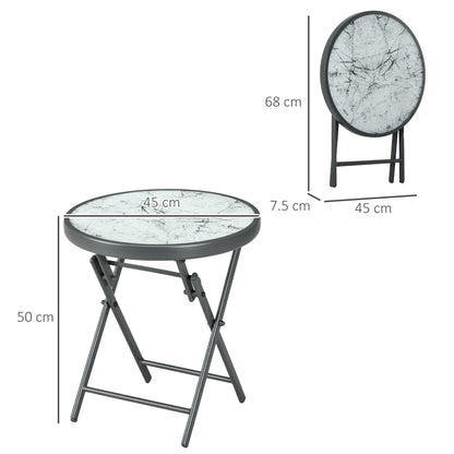 Outsunny coffee table for folding garden with marble effect glass top, Ã˜45x50cm, gray - Borgè