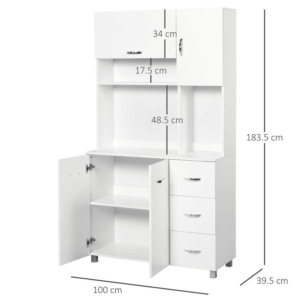 Homcom Modern Kitchen Credenza with drawers, cabinets and open shelves, 100x39.5x183.5cm, white - Borgè