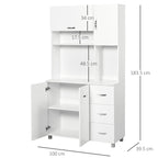 Homcom Modern Kitchen Credenza with drawers, cabinets and open shelves, 100x39.5x183.5cm, white - Borgè