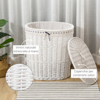 Cesto Boarder holder in wicker with lid and internal sack in washable fabric, white - Borgè