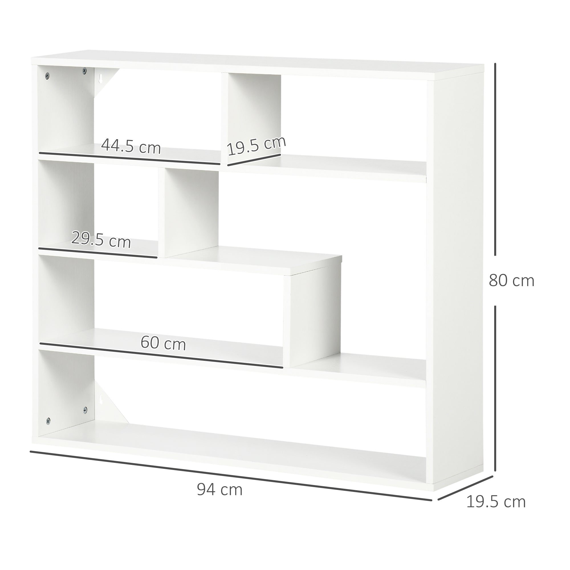 Homonda Modern Wooden Wall Library at 4 levels, 94x19.5x80cm, White - Borgè