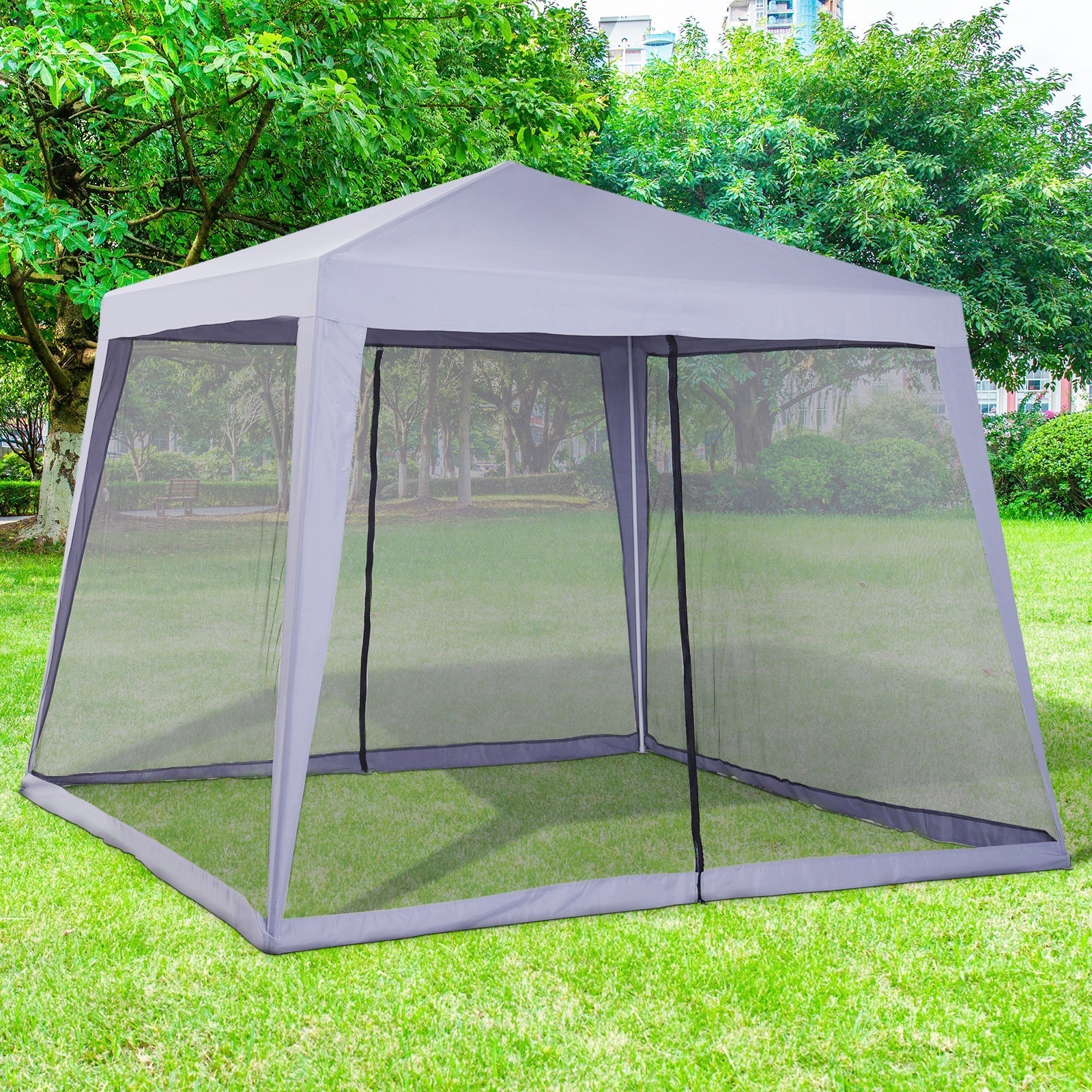 OLIVIA | Waterproof Gazebo with Mosquito Nets Outdoor Garden Tent Polyester 3 x 3 x 2.45 m Grey - Borge' Group Limited