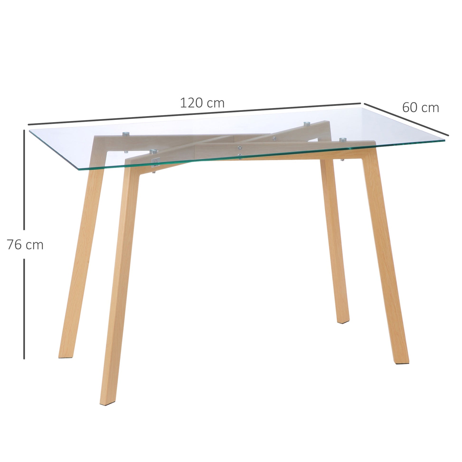 rectangular dining table for 4 people max, in steel with tempered glass top, 120x60x76 cm - Borgè