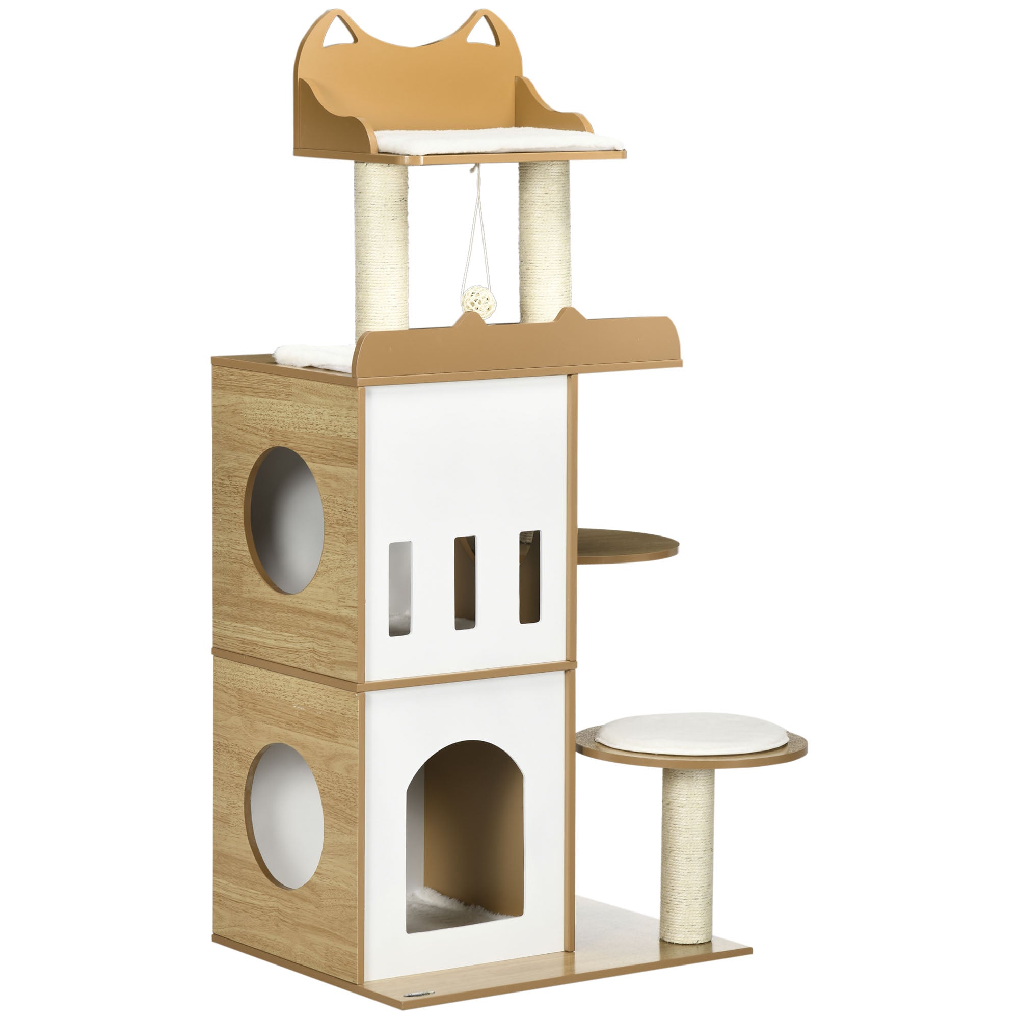 Cat Tree with Cat Scratching Post, 2 Cat Houses, Perches and Play Ball, 60x48x133 cm - Borge' Group Limited