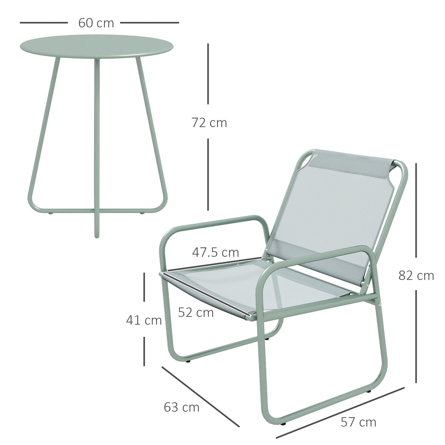 Outsunny garden set with round table and 2 steel chairs and breathable mesh fabric, green - Borgè