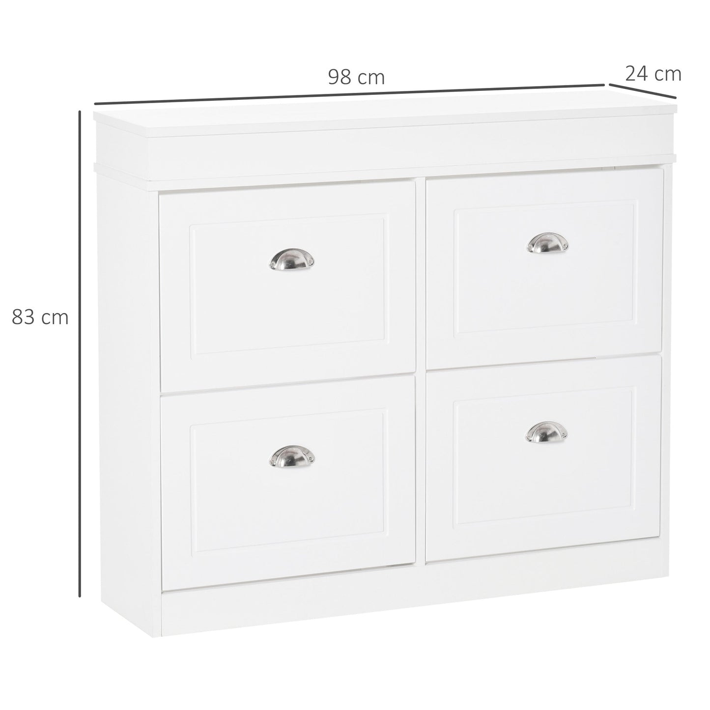 Scarpagito Wooden Wooden 4 Ribbald drawers with adjustable shelf, 98x24x83cm, White - Borgè