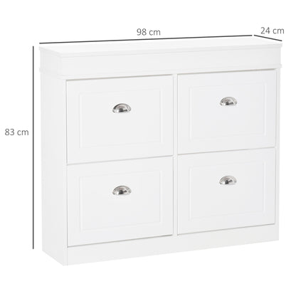 Scarpagito Wooden Wooden 4 Ribbald drawers with adjustable shelf, 98x24x83cm, White - Borgè