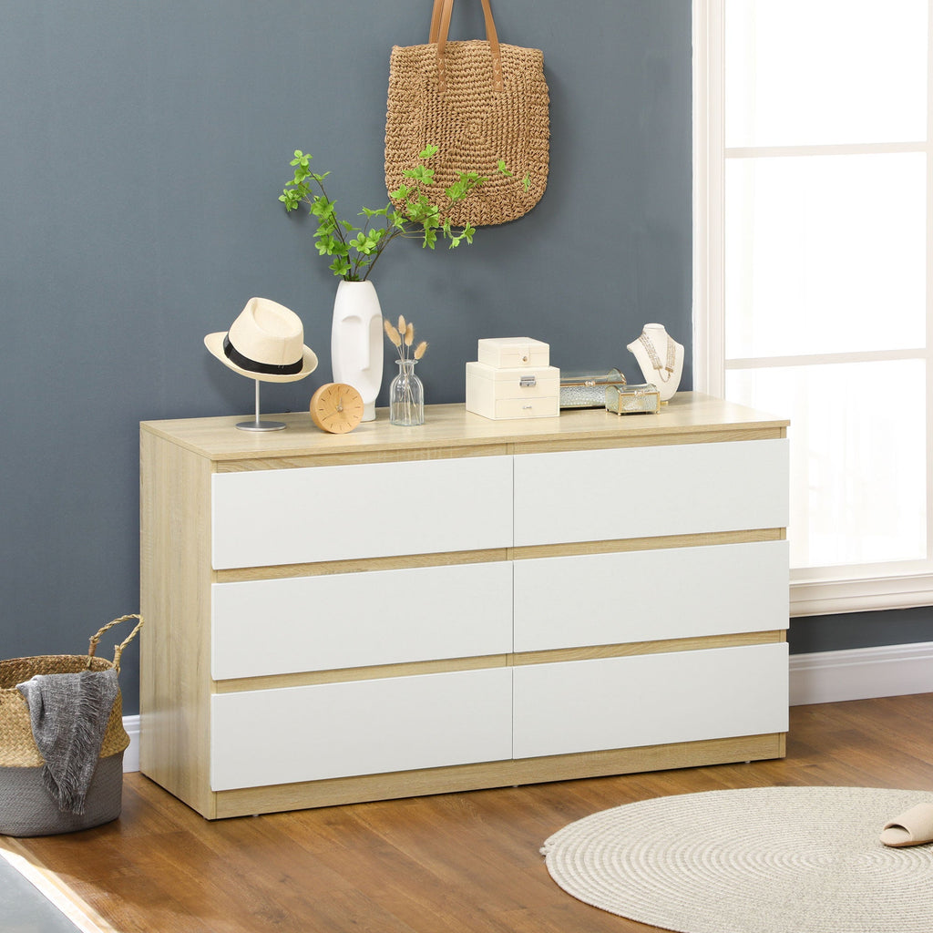 Drawer 6 Modern Drawers in Wooden, 135x48x77cm, White and Wood Color - Borgè