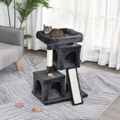 Cat Tree for cats with Scratch Pole, bed and 2 houses, 59x39x83cm, black - Borgè