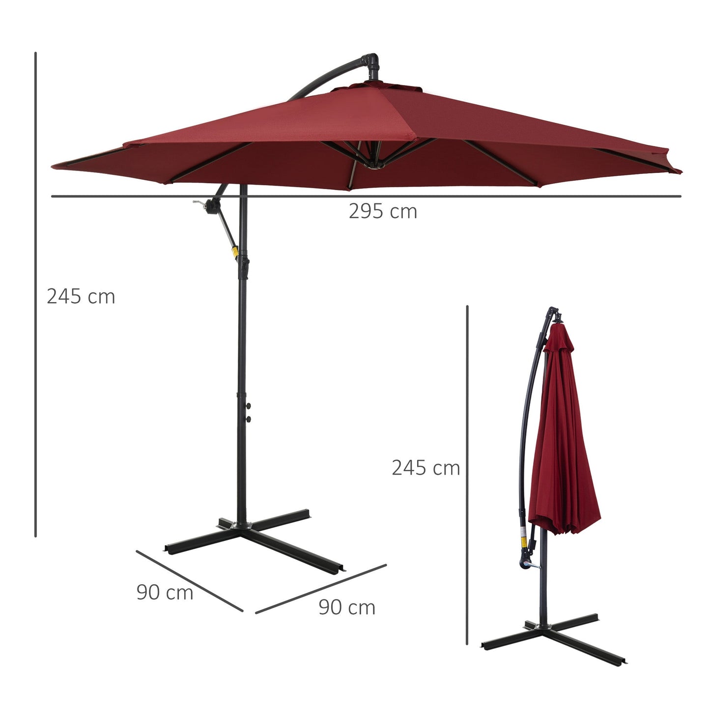 Outsunny exterior umbrella steel structure and anti-UV waterproof polyester φ300x250cm, dark red - Borgè