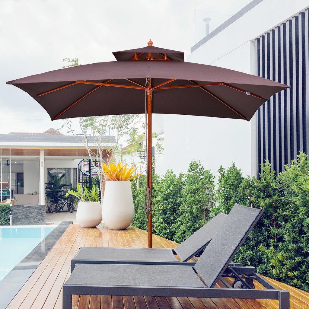 3x3 m Garden and Terrace Umbrella with 8 Ribs and 2-Tier Parasol Cover, Brown - Borge' Group Limited