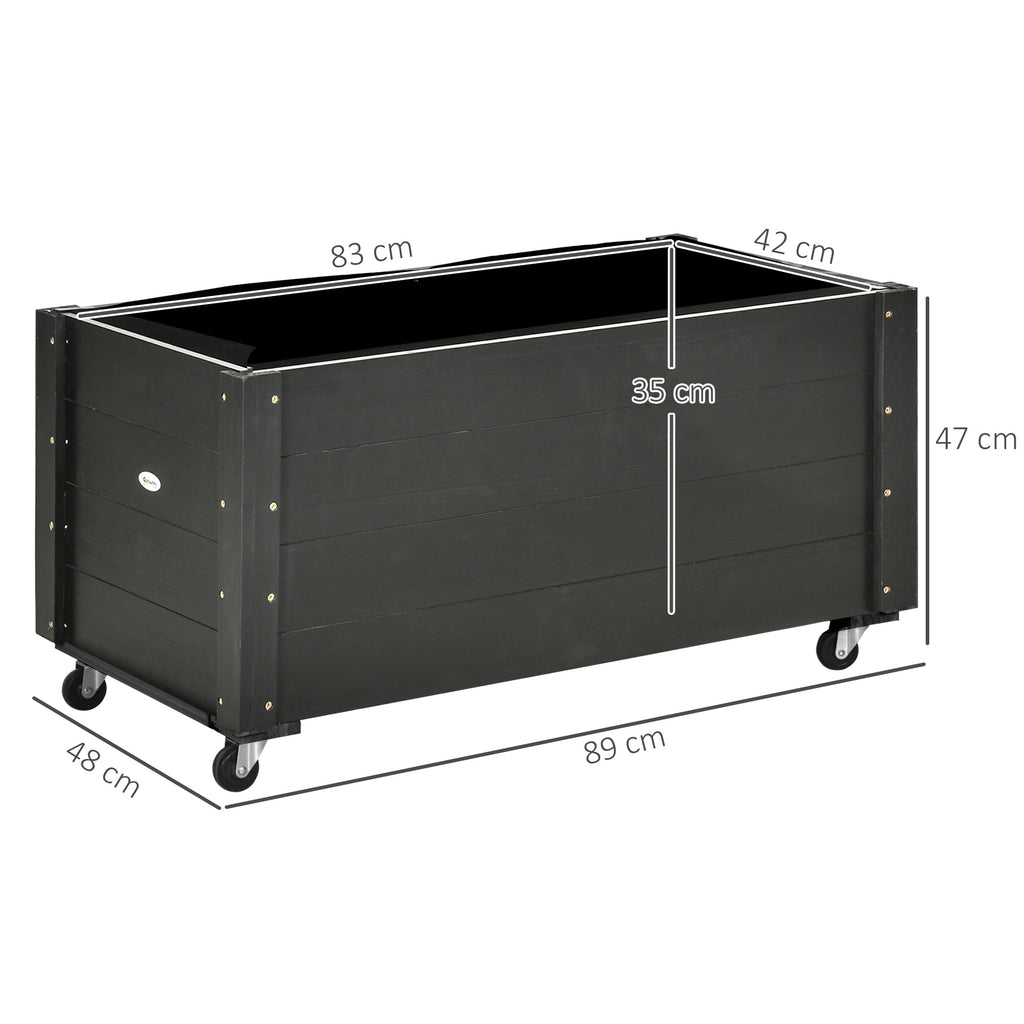 Outsunny garden flock with drainage hole and wheels, in fir wood, 89x48x47 cm, black - Borgè