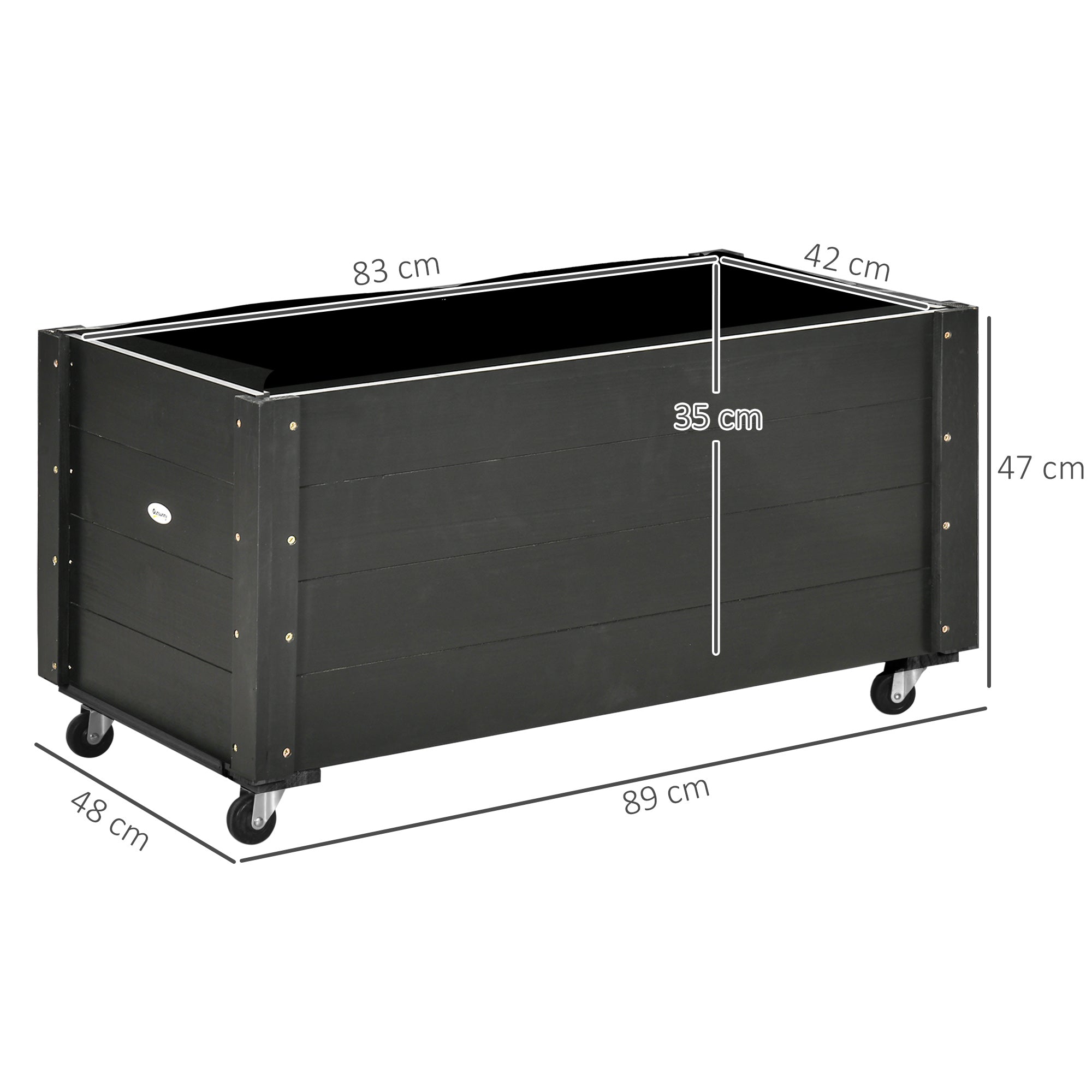 Outsunny garden flock with drainage hole and wheels, in fir wood, 89x48x47 cm, black - Borgè