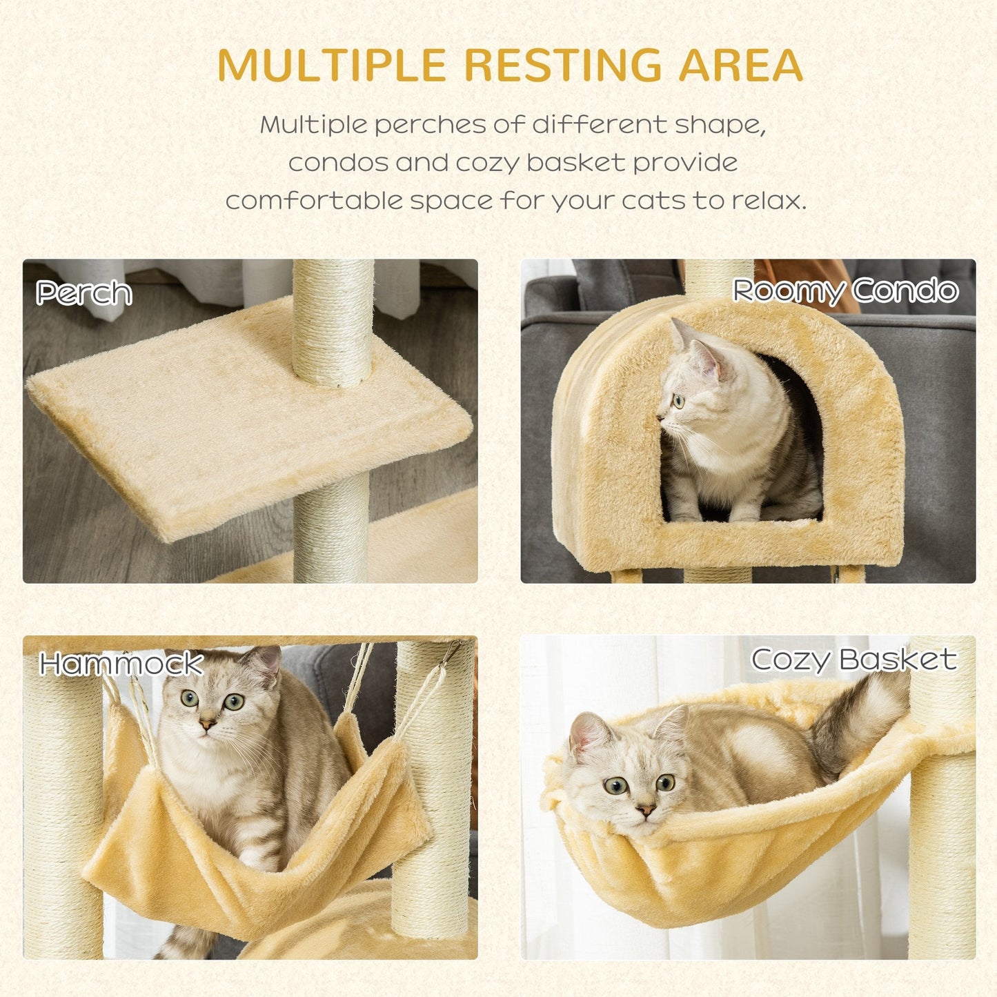 Cat Tree for cats with Scratch Pole , Natural Sisal strings, 55 × 30 × 100cm - Borgè