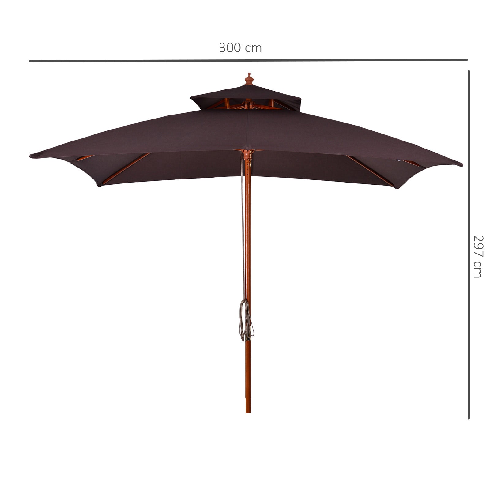 3x3 m Garden and Terrace Umbrella with 8 Ribs and 2-Tier Parasol Cover, Brown - Borge' Group Limited