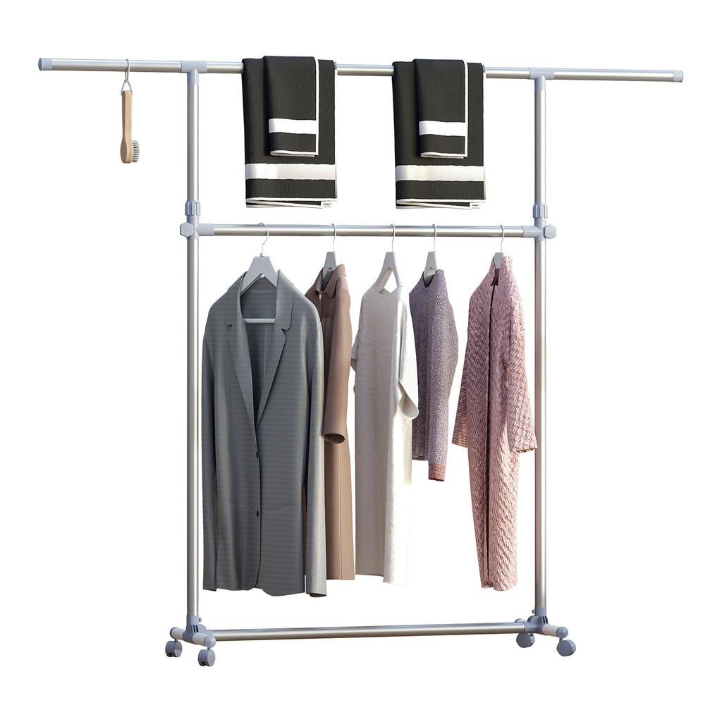 Stenter bend with adjustable height and extension, 4 swivel wheels, stainless steel and ABS, 165x48x180cm - Borgè