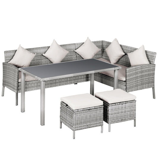 Outsunny Garden Furniture Set in pe rattan with 2 sofas 1 table 2 Grey stools - Borgè