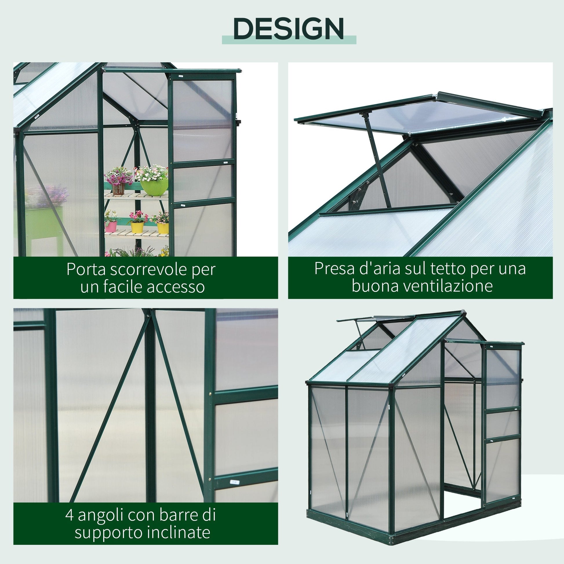 Outsunny Anti-UV Polycarbonate Garden Greenhouse with Window and Sliding Door, 190x132x201cm - Borgè