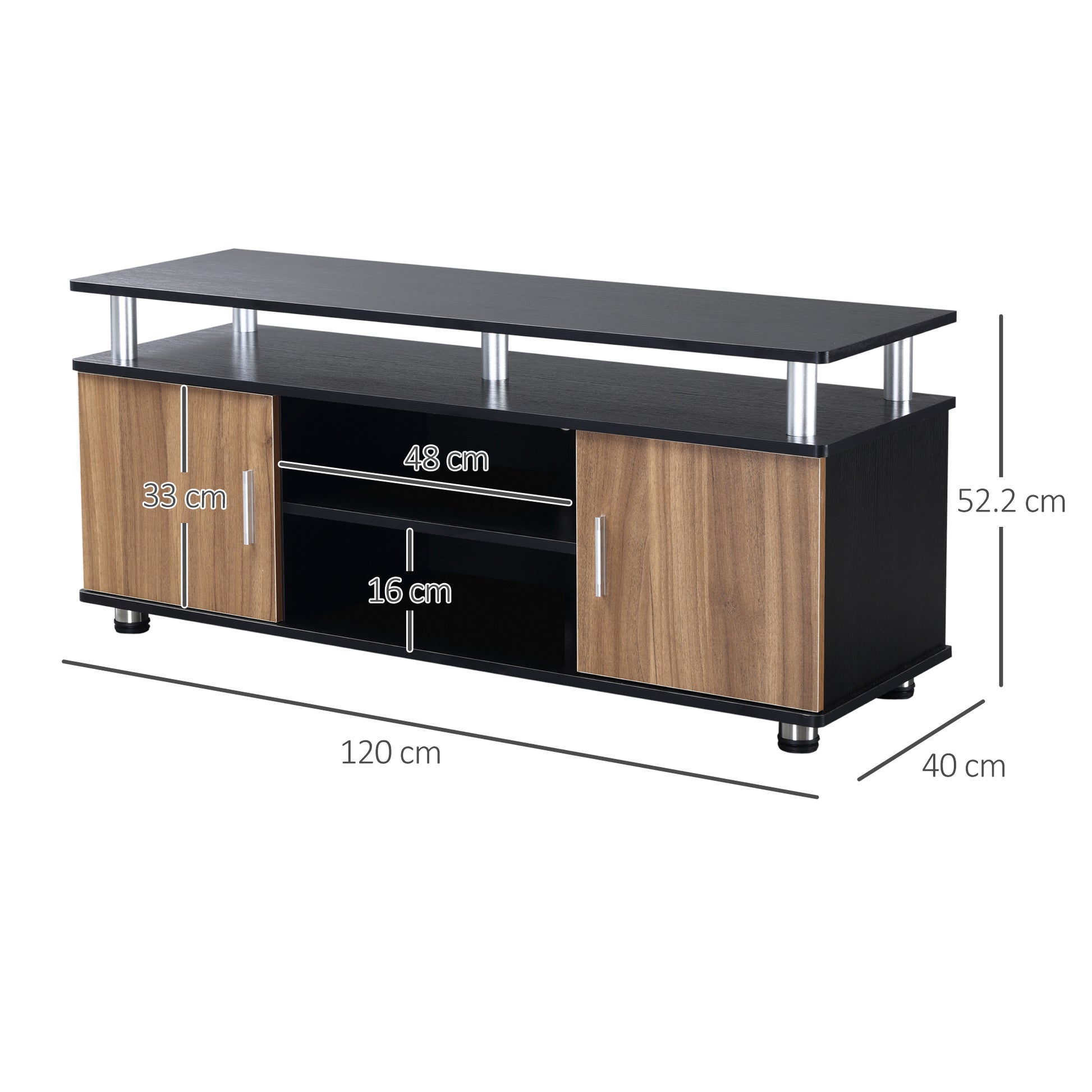 Homcom Mobile TV holder up to 50 "with cabinets and wooden shelves and aluminum, 120x40x52.2cm - Borgè