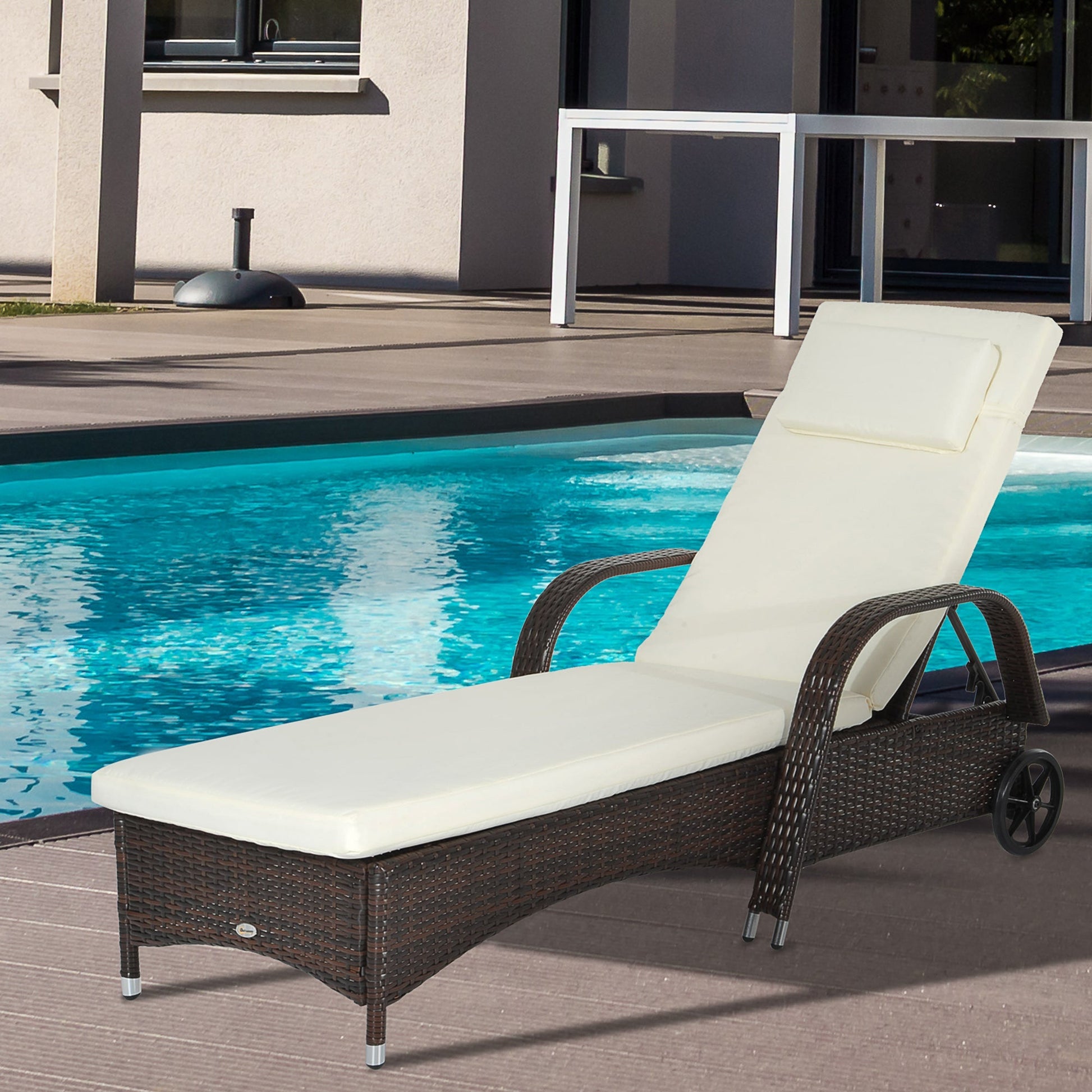 Garden sun bed, deck chair with wheels for beach in rattan adjustable height - Borgè