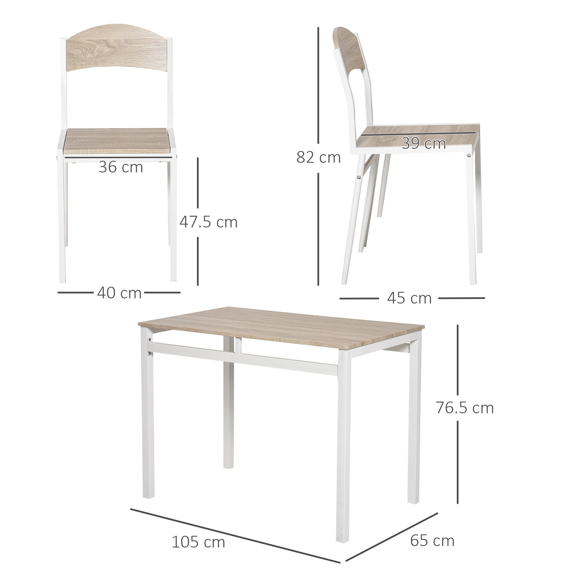 Set dining table and 4 metal and mdf chairs, white and wood - Borgè