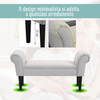 Ottoman Padded Bed Bench with Rolled Armrests, 102x35x51cm, Light Grey - Borgè