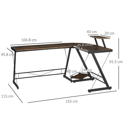 Reversible angular desk for computer and PCs in industrial style, for office or room, in wood 155x115x91.5cm - Borgè