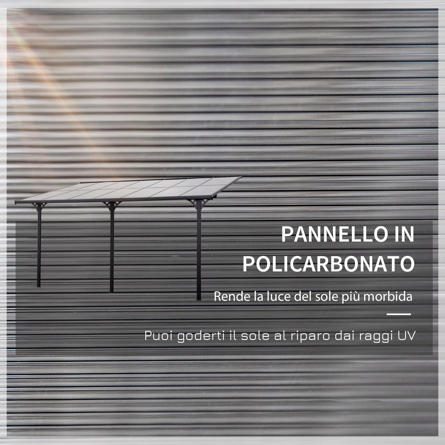 Outsunny pergola leaning against polycarbonate and aluminum garden, adjustable installation, Grey - Borgè