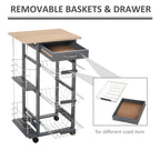 Homcom kitchen trolley with removable drawers and 2 hobs, in pine wood and metal, 47x37x83 cm - Borgè