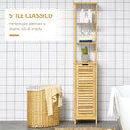 Kleankin Bathroom Cabinet with 3 shelves and 1 sideboard, slatted design, mdf and bamboo, 34x30x173cm - Borgè