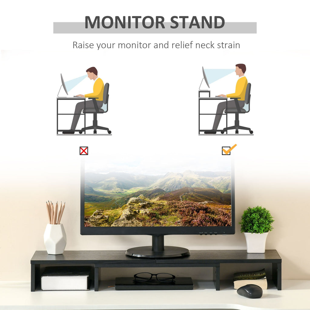 MDF monitor support with length and angle adjustable laptop, PC, printers and TV, 80-117x23.5x10cm, black - Borgè