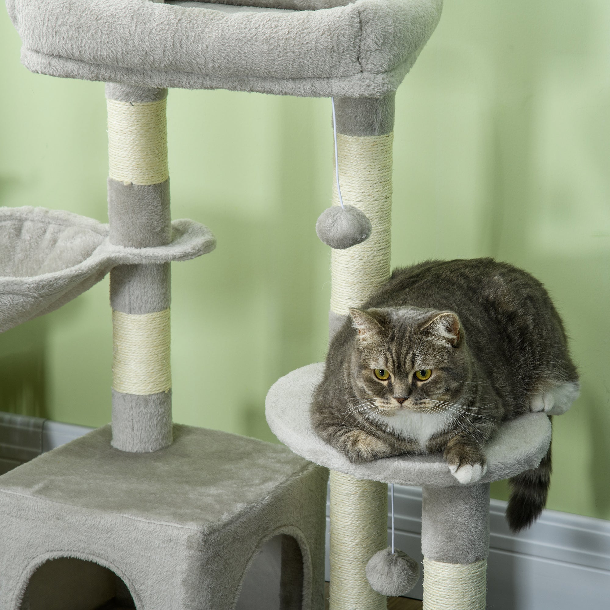 Cat Tree for cats with Scratch Pole i, 65x30x104 cm, light gray - Borgè