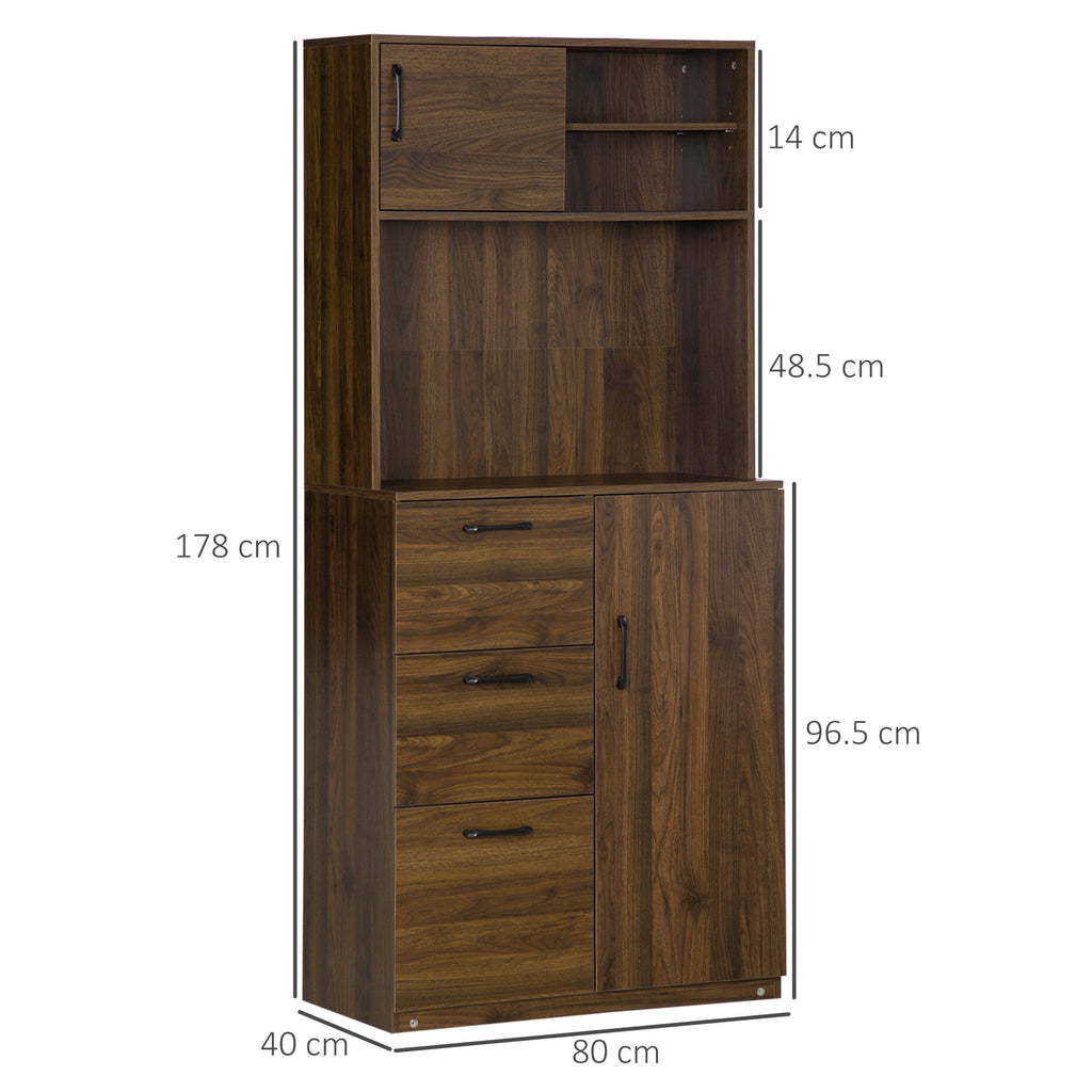 Modern Credenza with 3 drawers and lockers, furniture pantry for kitchen and living room in wood, 80x40x178cm, walnut - Borgè