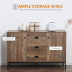 Modern Sideboard in Chipboard and Metal with 2 Cabinets with 2 Doors with Shelves and 3 Drawers, 120x39.5x77 cm - Borgè