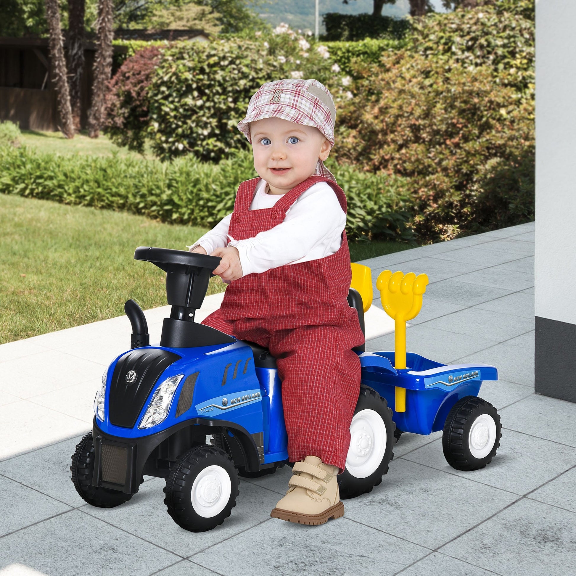 tractor for children rideable with trailer, rake and blade 12-36 months - blue - Borgè