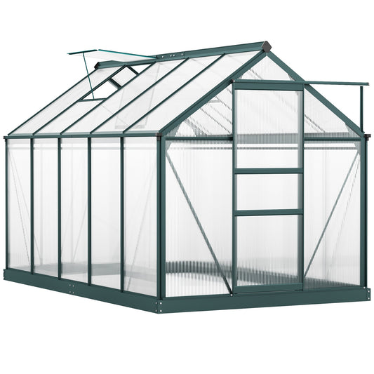 Outsunny 190x312x201cm Anti-UV Polycarbonate Garden Greenhouse with Window and Sliding Door, Aluminum - Borgè