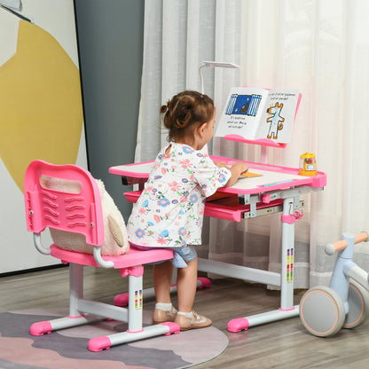 School Desk with Chair for Children 6-12 Years, 70x49. 5x80-105 cm, Pink - Borgè