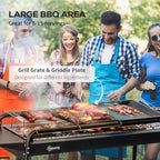 Charcoal Barbecue with Grill and Steel Plate with Side Shelves, 113x59x83.5cm, Black - Borge' Group Limited