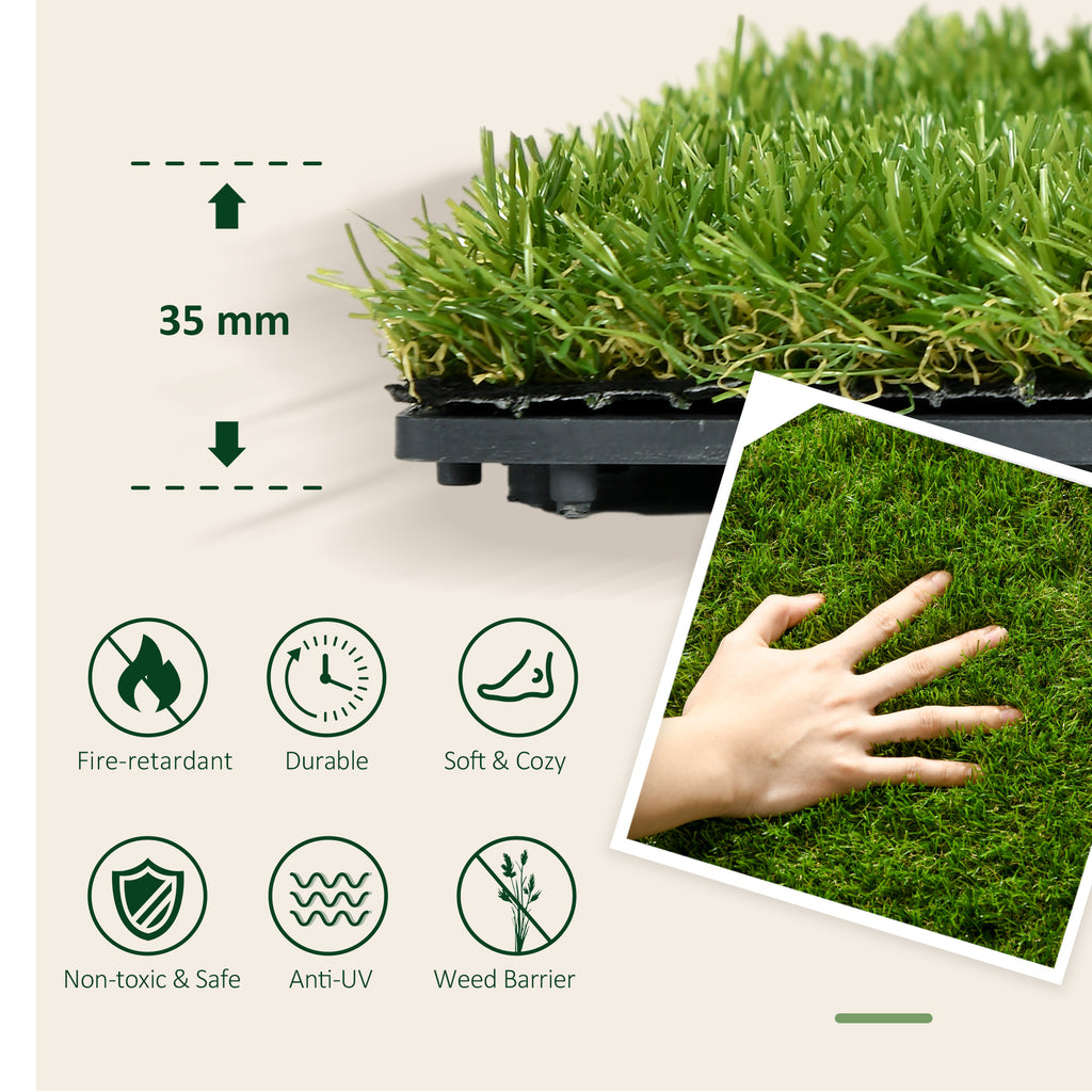 Outsunny garden tiles with synthetic grass 30x30cm 10 pieces, artificial lawn density 6500, green - Borgè