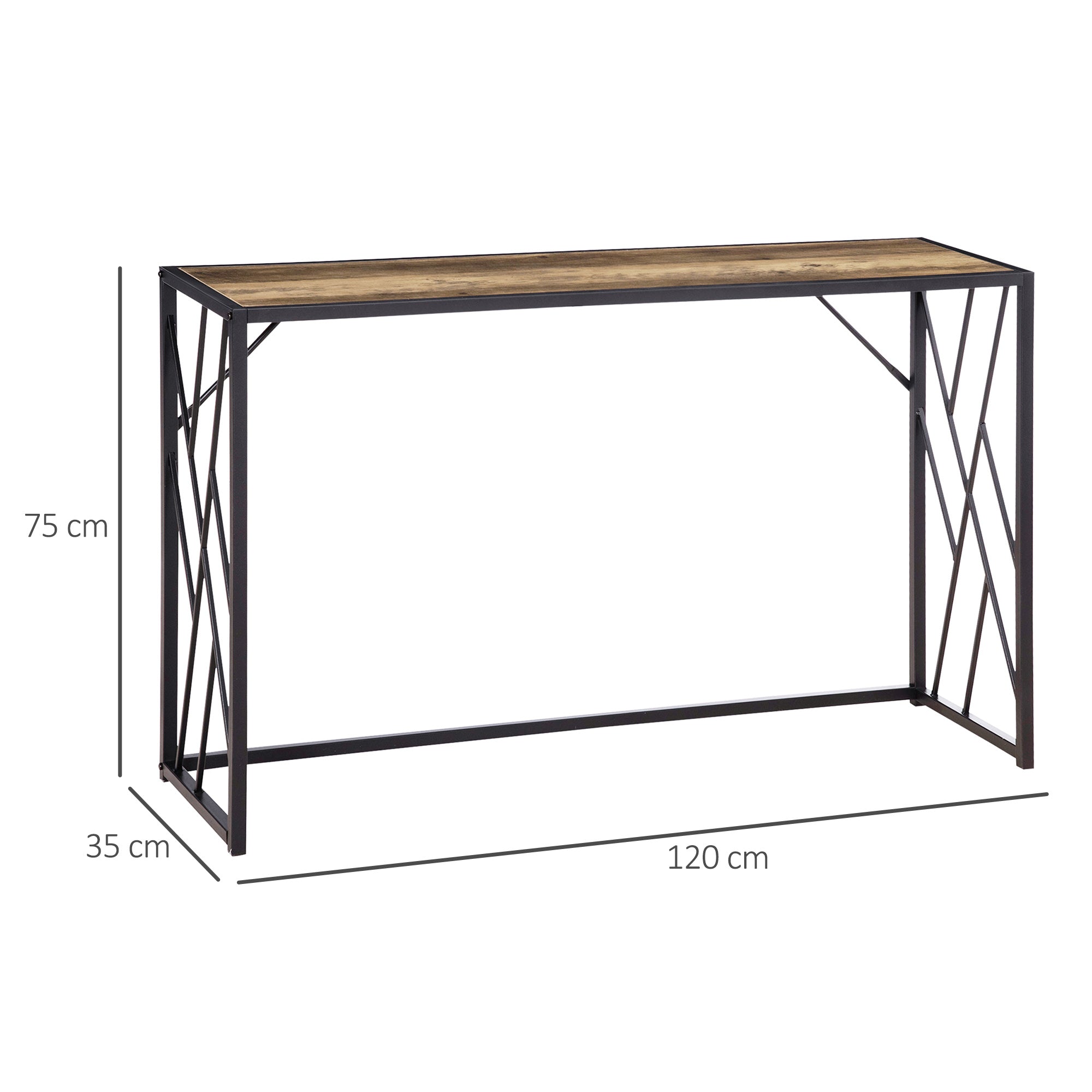 Table Industrial Steel and Wood Industrial Style, 120x35x75cm, Marrone - Borgè