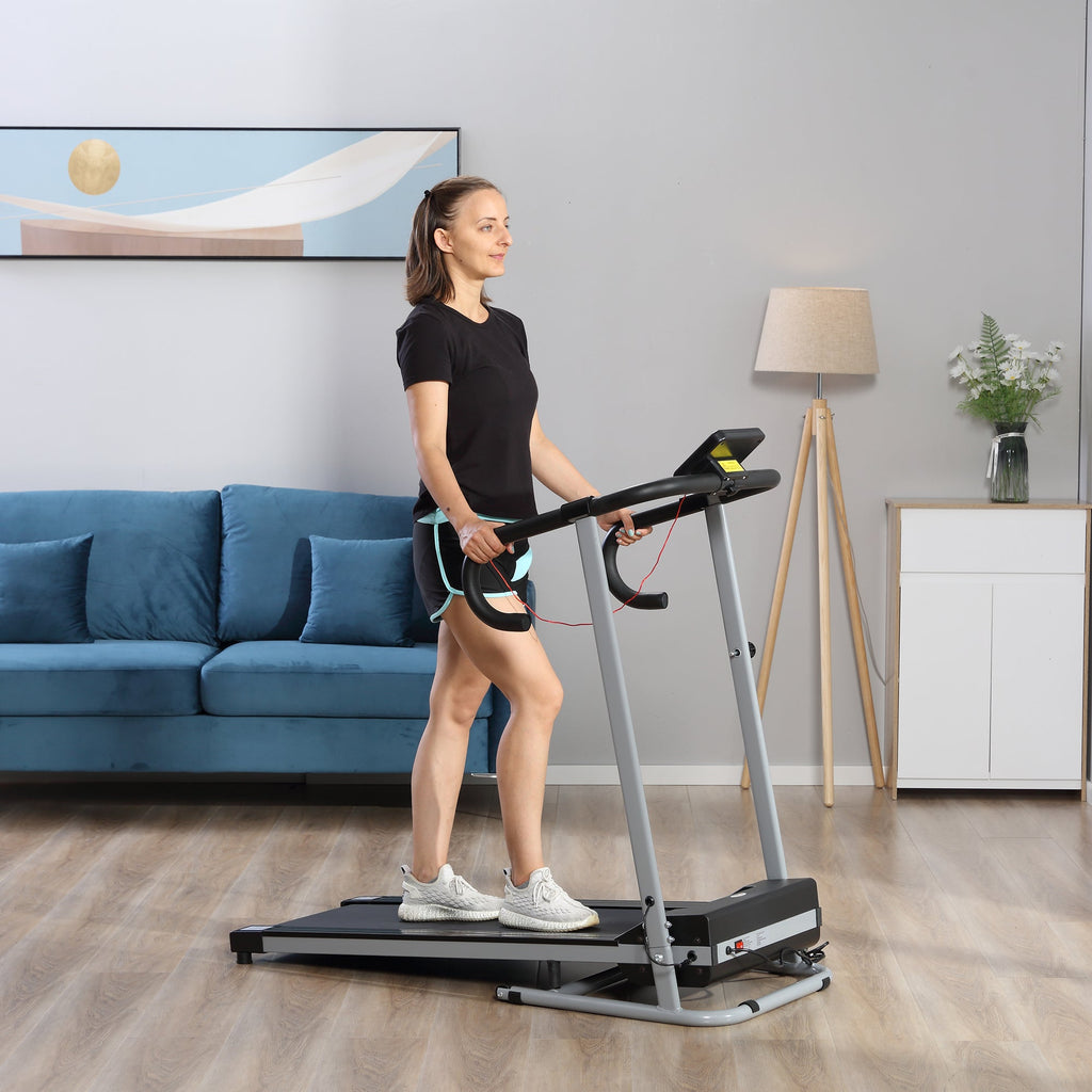 Folding Electric Treadmill Space-Saving and Quiet with Adjustable Speed 1-10km/h and LCD Screen, for Home and Office, 500W, Black - Borge' Group Limited
