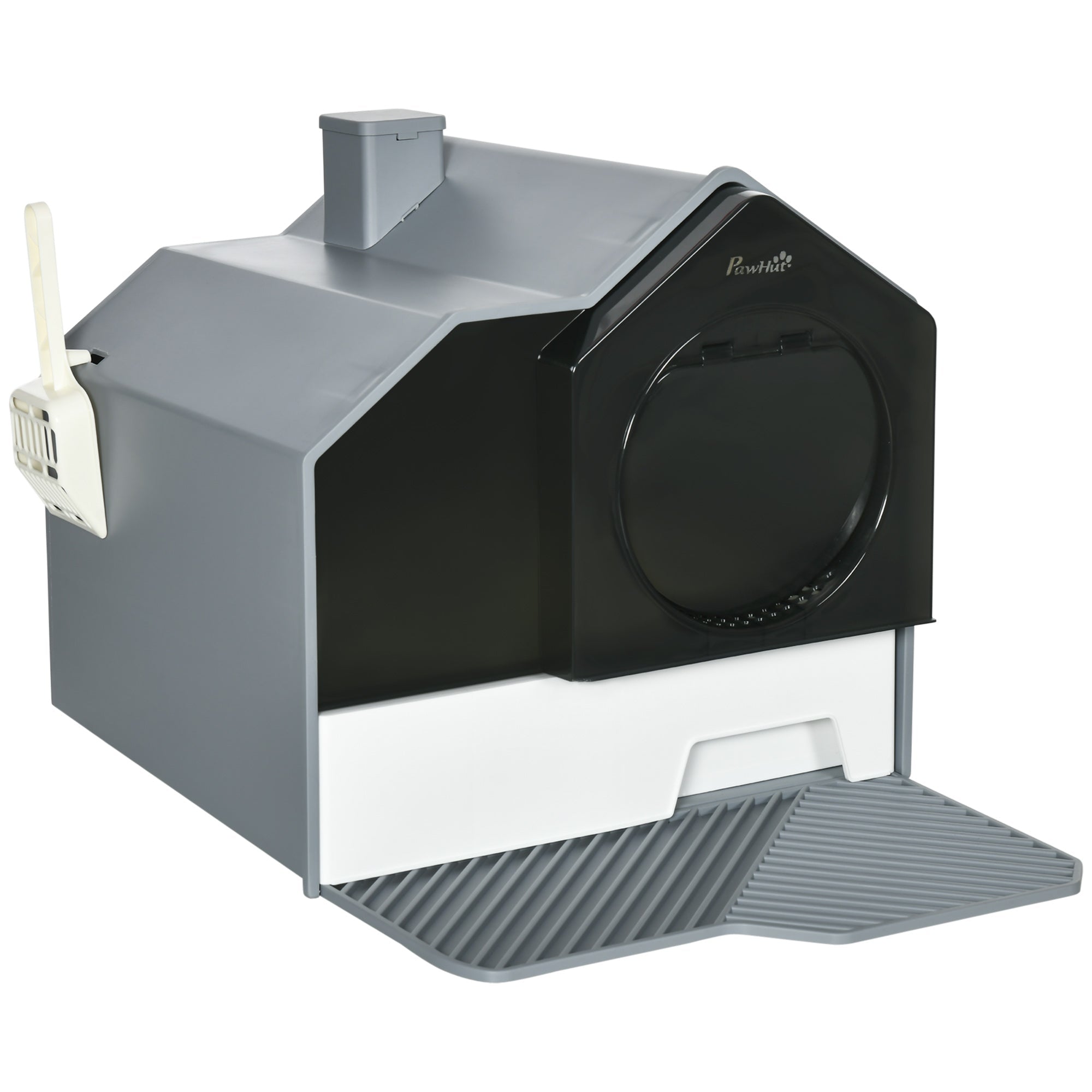 Closed Cat Litter Box with Removable Tray, Mat and Scoop Included, 47x45x42cm, Grey - Borge' Group Limited