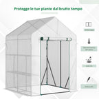 Outdoor Garden Greenhouse in Steel and PE with 2 Shelves and Roller Door, 143x143x195 cm, White - Borge' Group Limited