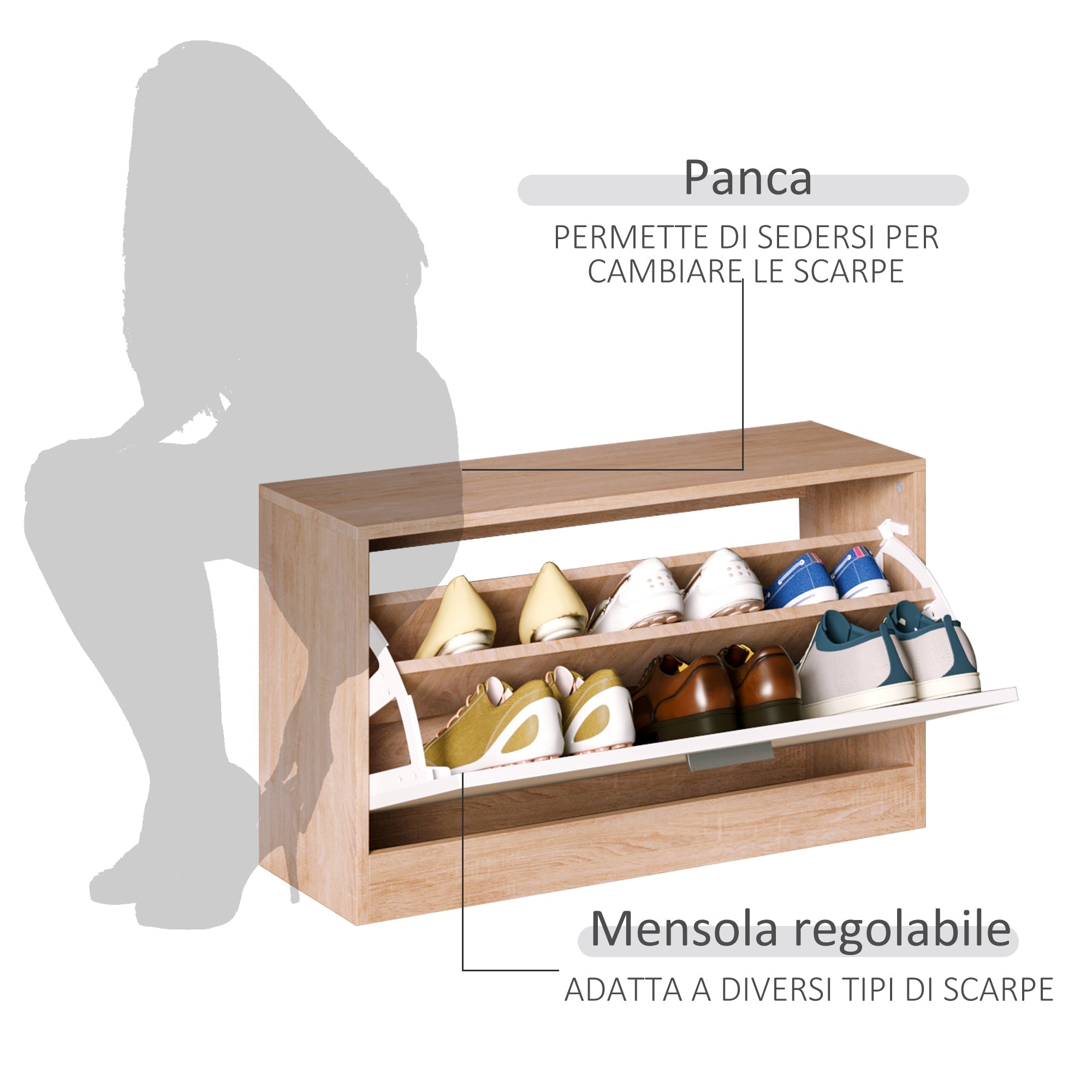 Set 3 pieces SCANDLE HAPPENDIBITS Mirror Wardrobe Wardroba in Wooden, 80x27x46.5cm - Borgè