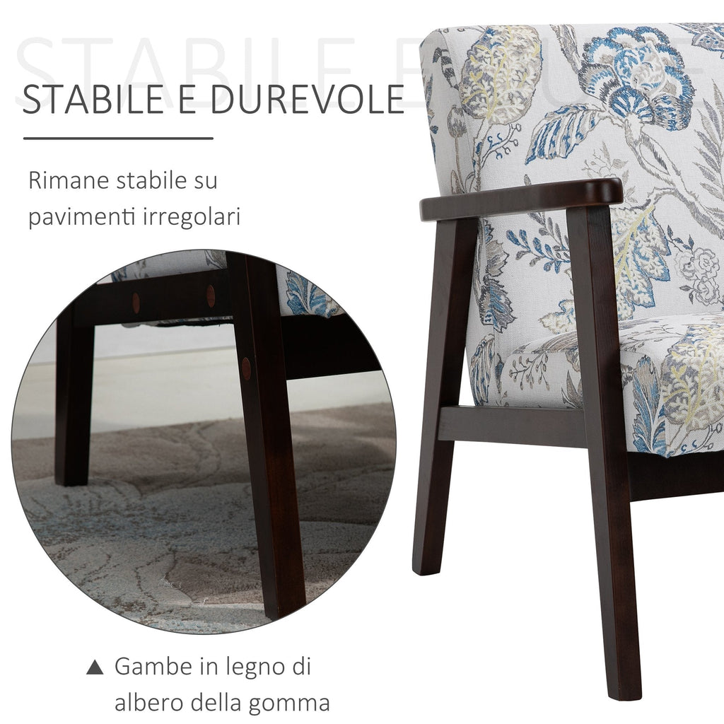 Seat for Living Room Padded armchair with wooden armrests and fabric - Borgè