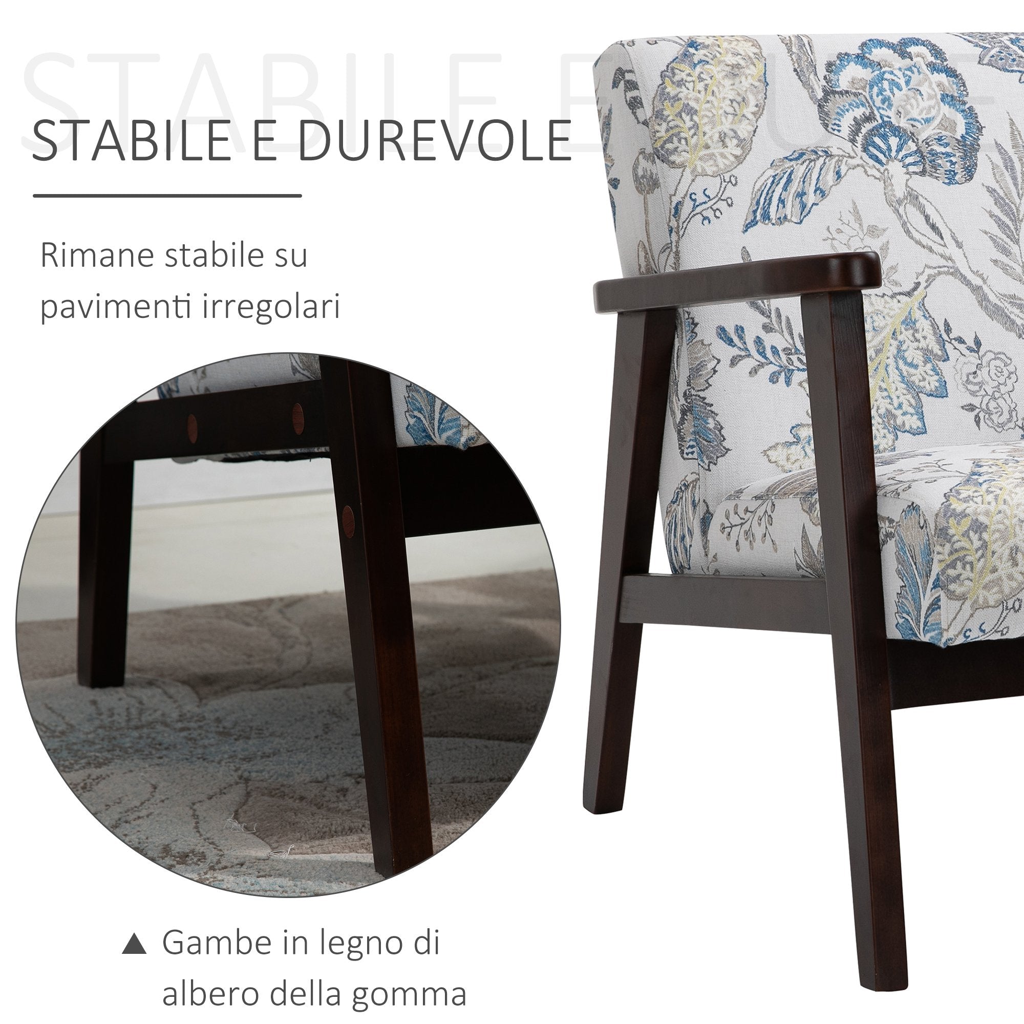 Seat for Living Room Padded armchair with wooden armrests and fabric - Borgè