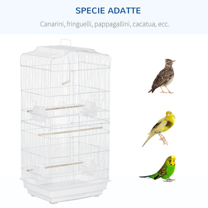 Pawhut bird cage with trespoli, swing and bowls, metal and plastic aviary, 46.5x35.5x92cm, white - Borgè