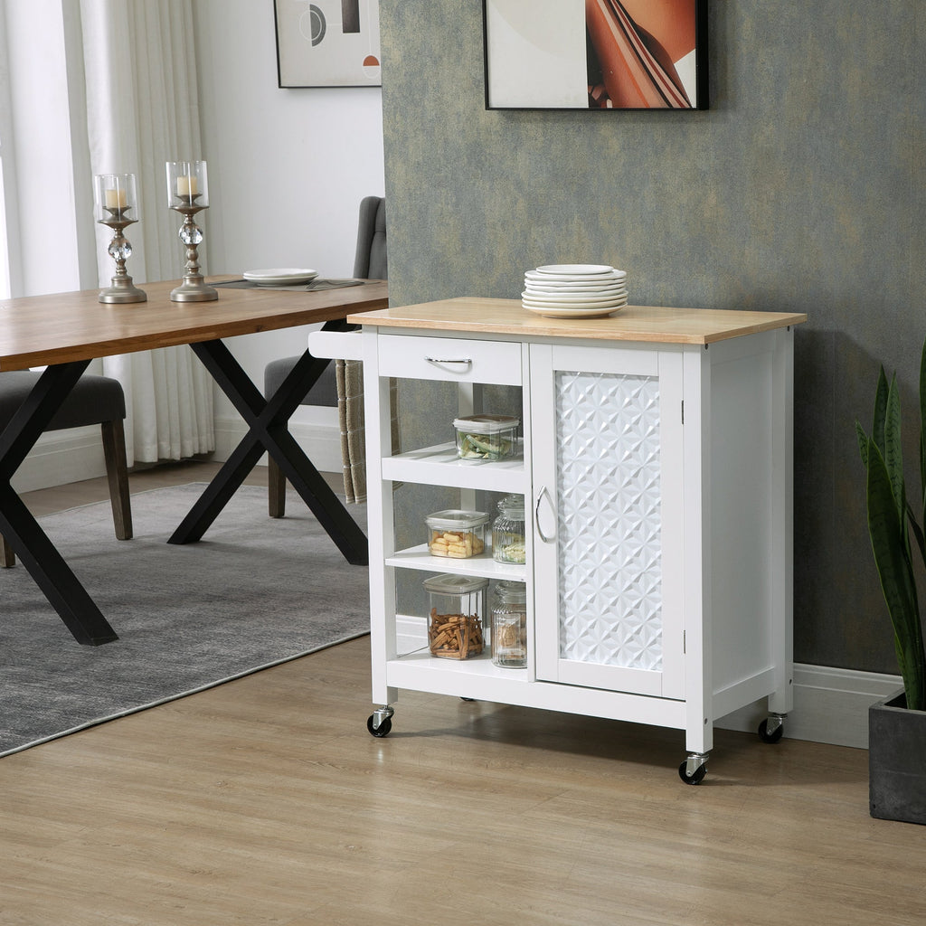 kitchen trolley with 1 drawer, 1 locker and 1 shelf at 3 levels, 92x40x84cm, white - Borgè