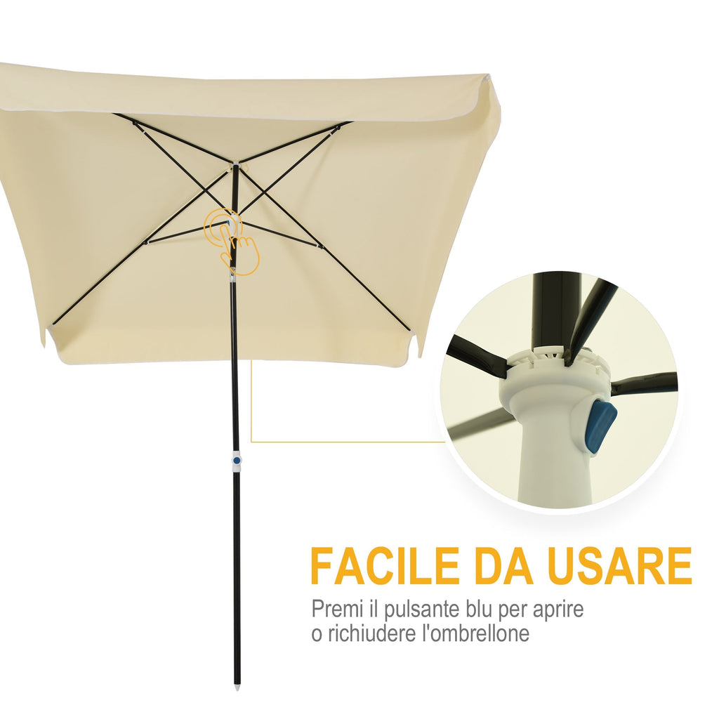 2x2m Outdoor Umbrella with Square Canopy, Adjustable and Portable Structure, Cream - Borge' Group Limited