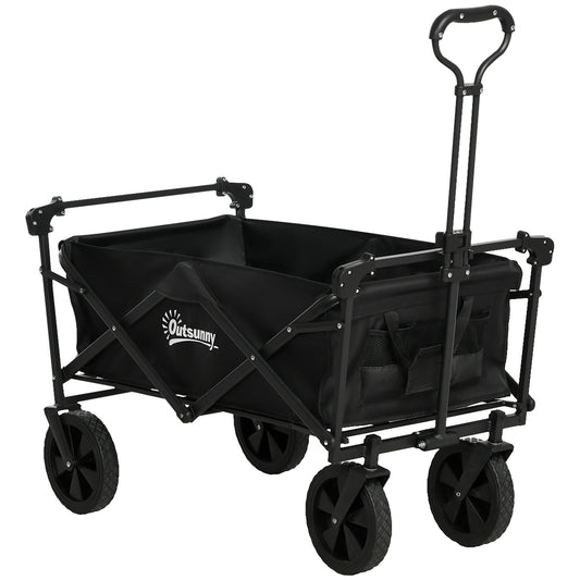 Outsunny garden trolley 110L with telescopic handle and steel roof and oxford fabric, black - Borgè